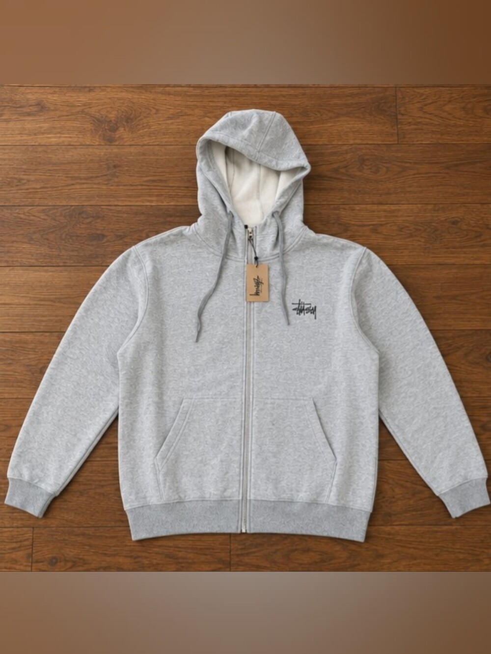 Stüssy Basic Logo Zip-Up Hoodie Ash Heather Gray Size XL NWT